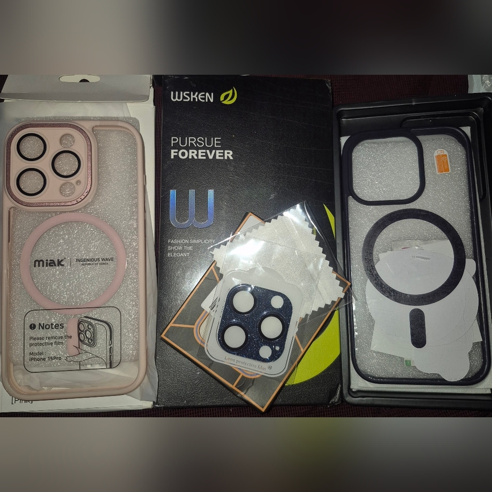 2 NIB Iphone 15 pro Max cases 1 NIB set of screen protectors & 1 NIB lense